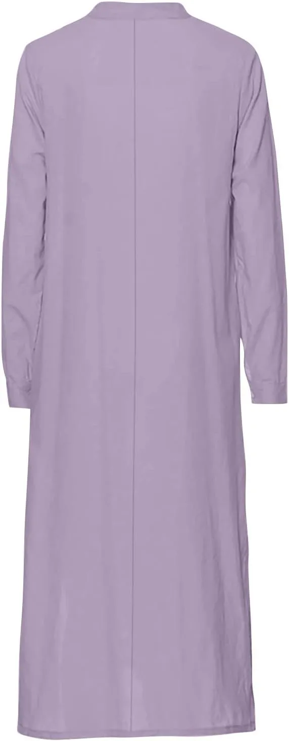 Women's Maxi Dresses 2025 Casual Loose Trendy Long Sleeve Button Down Collar Solid Vacation Dress Plus Size, S-5XL