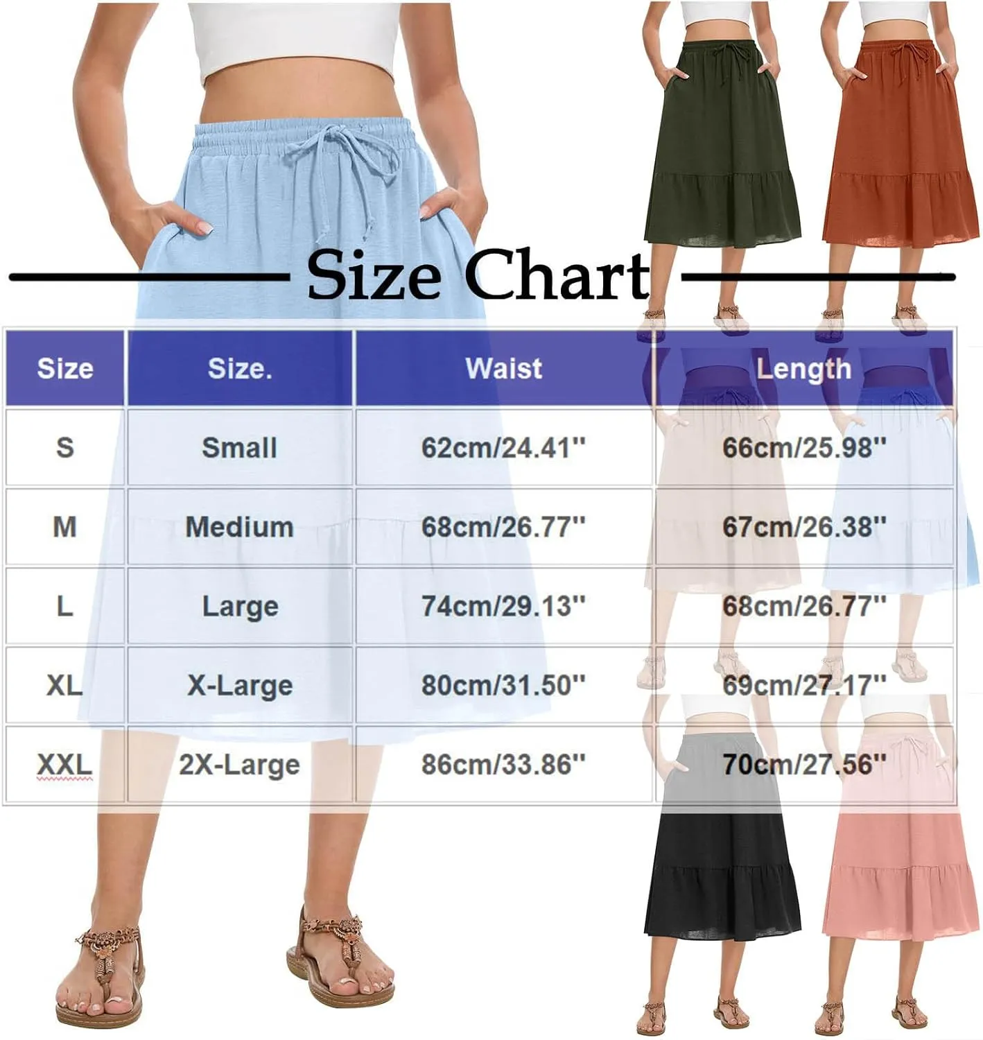 Women's Maxi Skirts Beach Elastic Waist Drawstring Tiered Flowy Chiffon Skirts Bohemian Vacation Layered Tulle Skirt