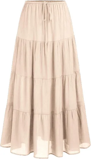Women's Maxi Skirts Flowy Skirt Elastic High Waist Pleated A-Line Flared Long Skirts