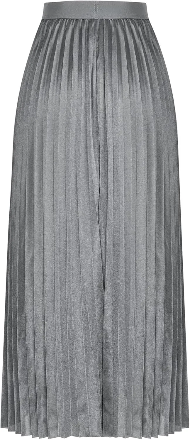 Women's Midi Pleated Skirts A Line Flowy Skirt High Waisted Elegant Office Work Skirts Swing Wedding Guest Skirts