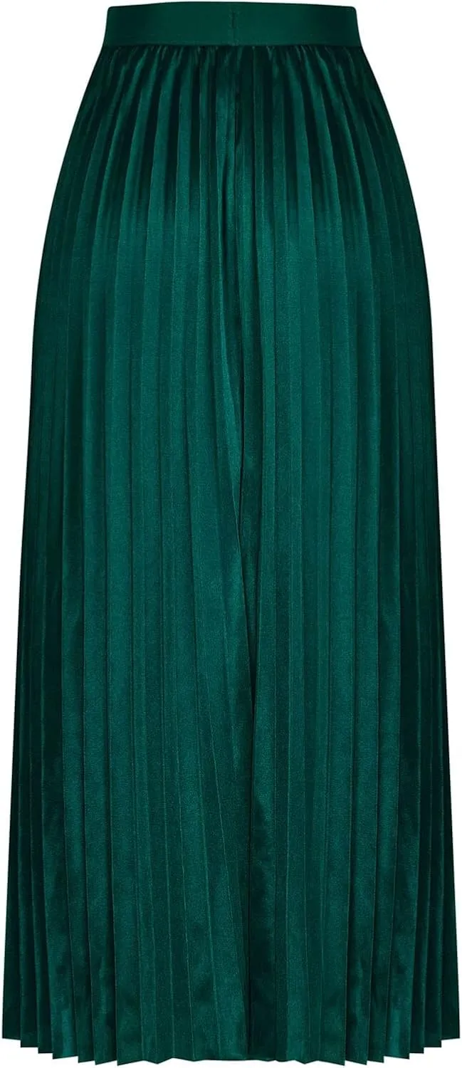 Women's Midi Pleated Skirts A Line Flowy Skirt High Waisted Elegant Office Work Skirts Swing Wedding Guest Skirts