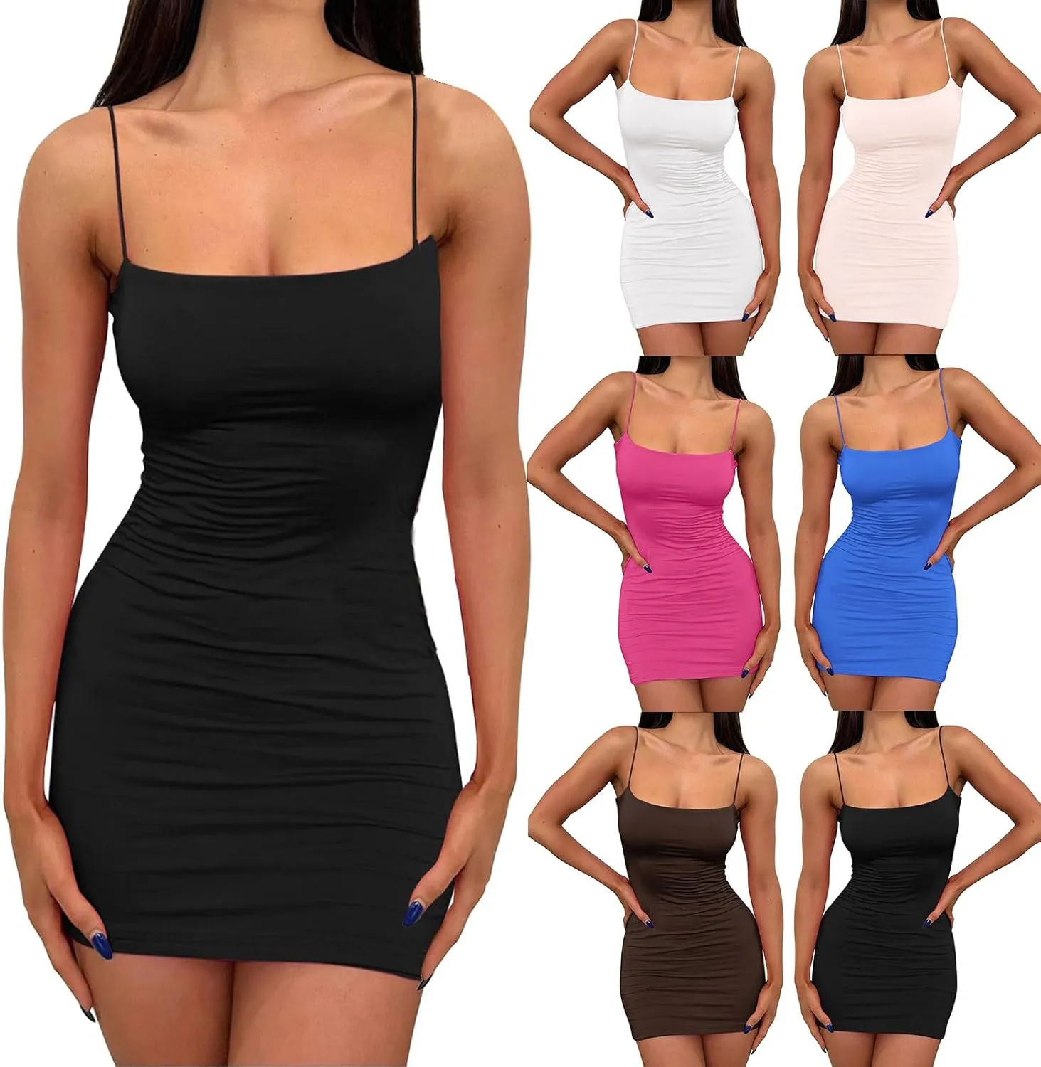 Women's Mini Sexy Bodycon Dress Spaghetti Strap Summer Backless Party Club Going Out Beach Dresses Outfits