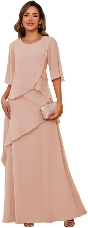Women's Mother of The Bride Dresses for Wedding 2025 Chiffon A Line Long Evening Dress PU194