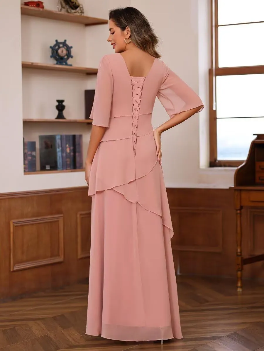 Women's Mother of The Bride Dresses for Wedding 2025 Chiffon A Line Long Evening Dress PU194