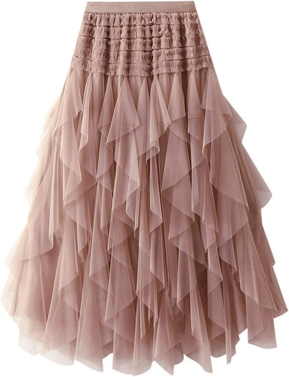 Womens Multilayer Ruffles Skirt Midi Long Fairy Skirt High Low Layered A-line Midi Skirt Irregular Tutu for Women