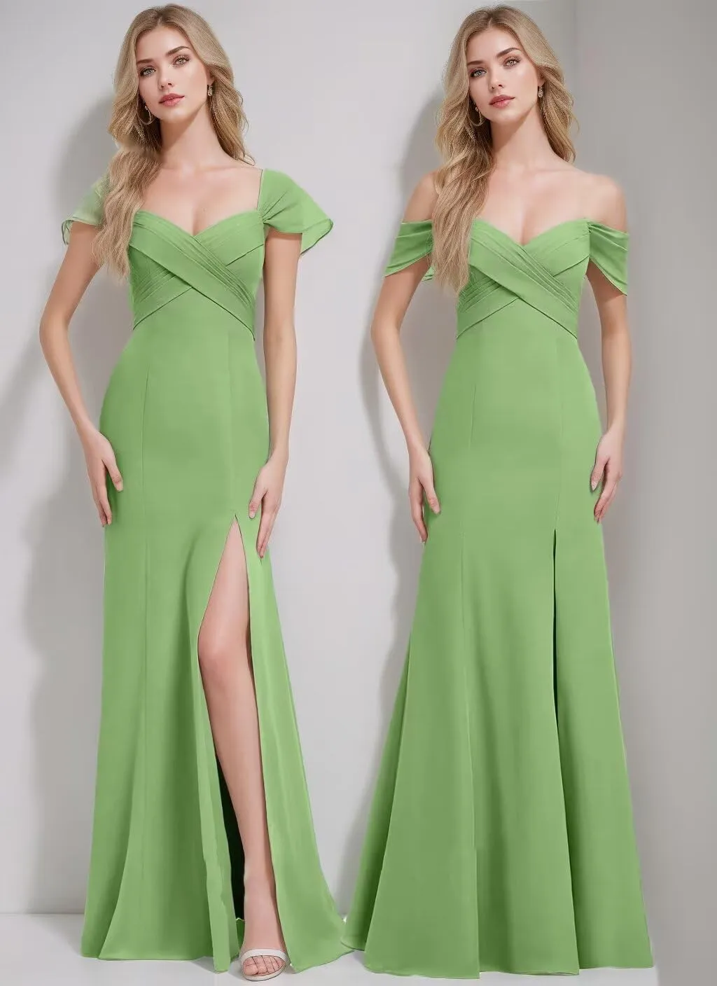 Women's Off The Shoulder Bridesmaid Dresses with Slit 2025 Chiffon Pleated Long Formal Party Dress for Junior