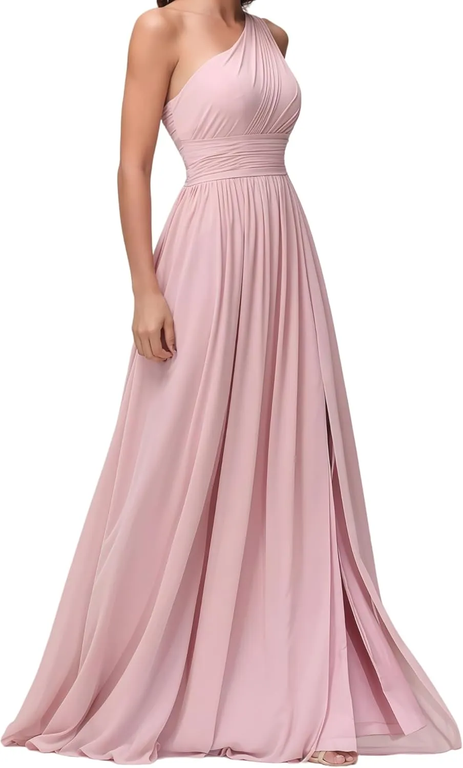 Women's One Shoulder Bridesmaid Dresses for Ruched Chiffon A Line Evening Formal Gown with Slit