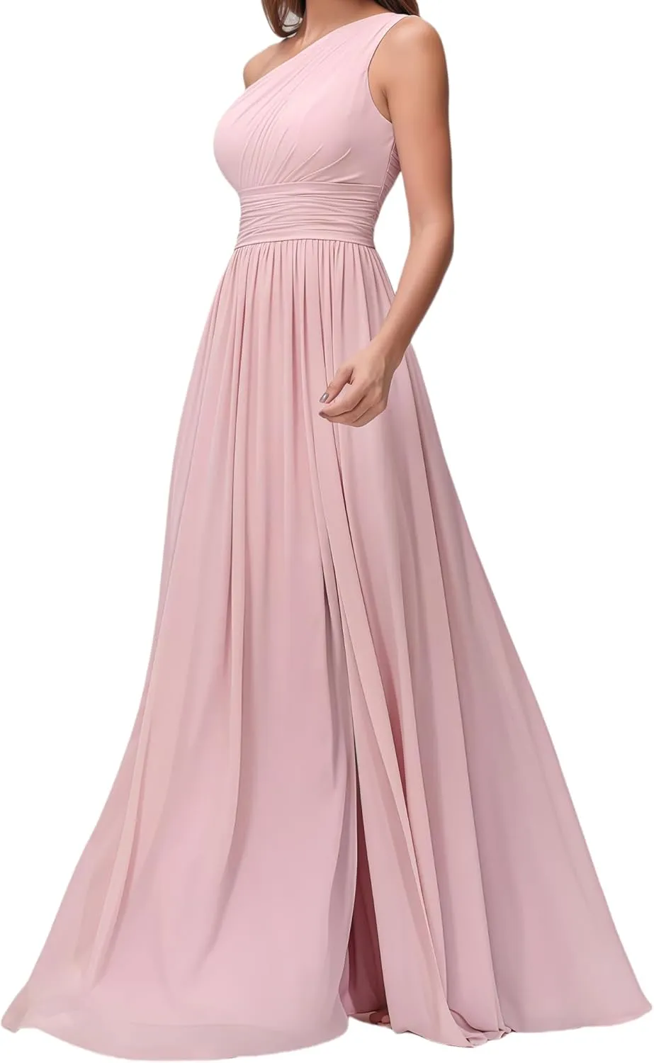 Women's One Shoulder Bridesmaid Dresses for Ruched Chiffon A Line Evening Formal Gown with Slit