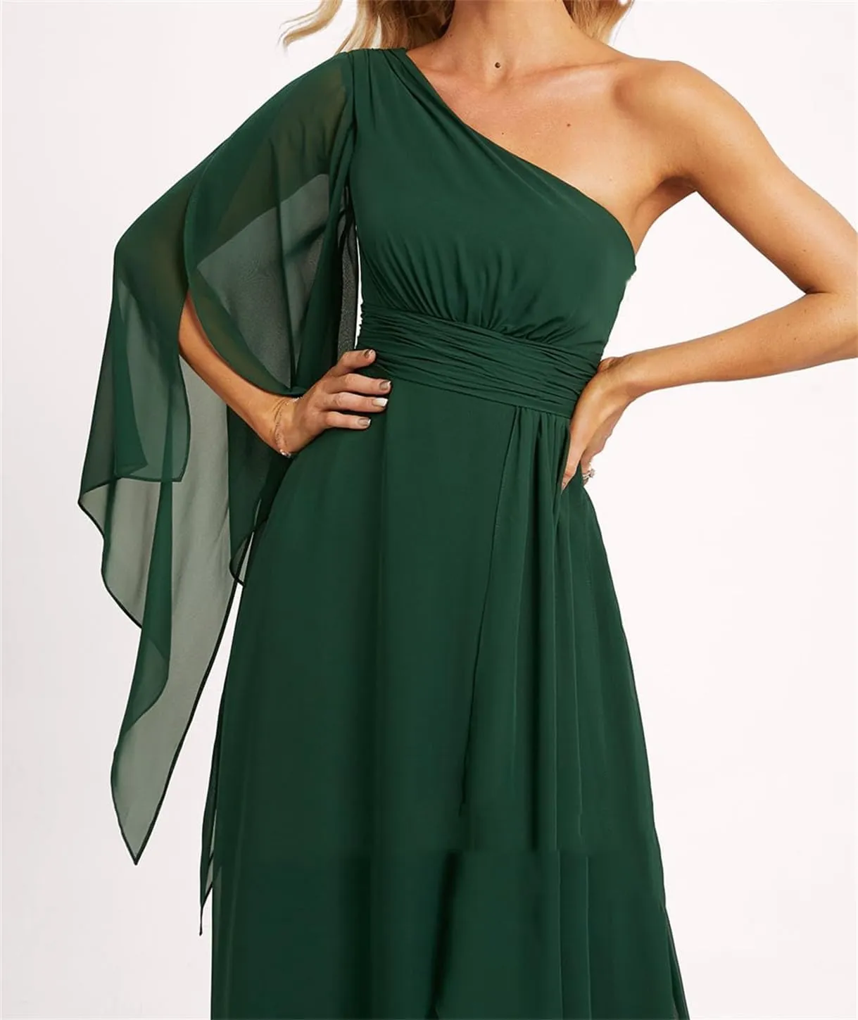 Women's One Shoulder Bridesmaid Dresses Ruched Prom Dresses Chiffon Formal Evening Party Maxi Gowns PE475
