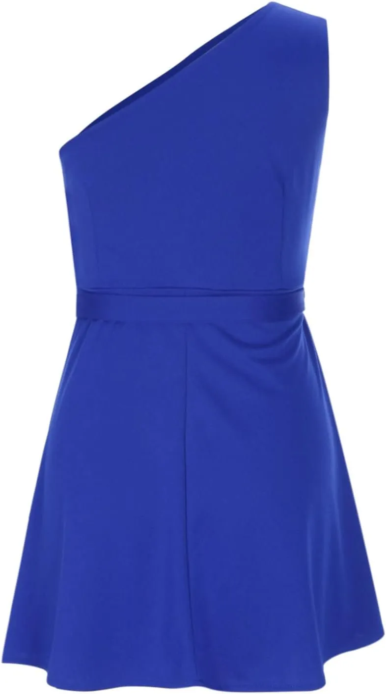 Women's One Shoulder Cutout Bodycon Mini Dress Sexy Sleeveless Club Cocktail Ruffles Short Dresses Tie Waist Sundress