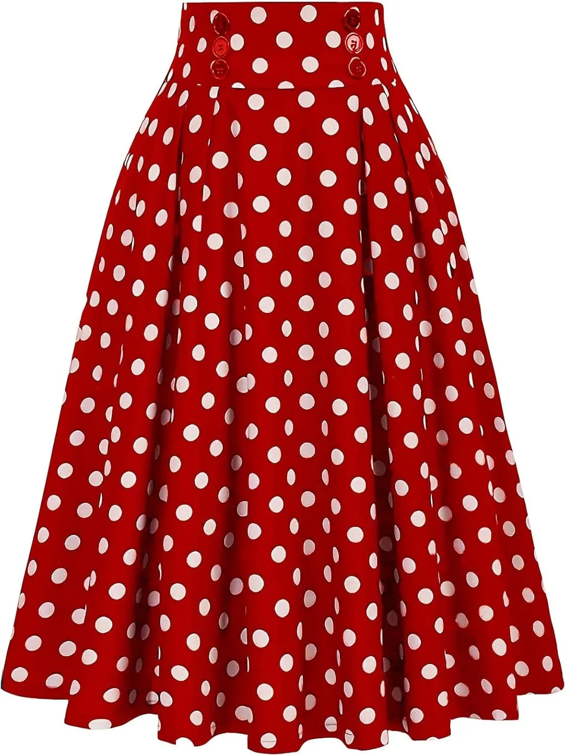 Women's Pleated Skirt A Line Vintage Skirt High Waisted Summer Skirts Basic Polka Dots Skirt Trendy Flowy Midi Skirts