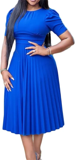 Women's Plus Size Midi Dress Empire Waist Loose Fit Dress Swing Short Sleeve Casual Dresses Crew Neck Flowy Dresses