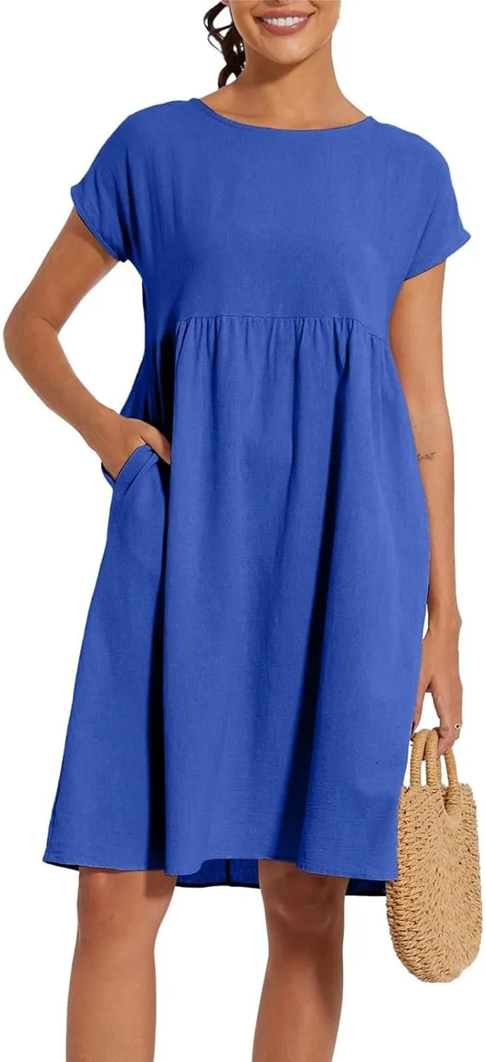 Women's Plus Size Summer Dresses Casual T Shirt Dress 2025 Summer Crewneck Short Sleeve Swing Dresses with Pockets