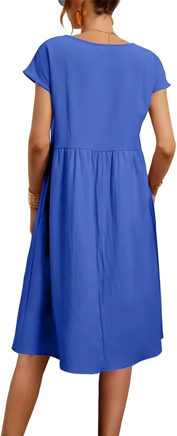 Women's Plus Size Summer Dresses Casual T Shirt Dress 2025 Summer Crewneck Short Sleeve Swing Dresses with Pockets