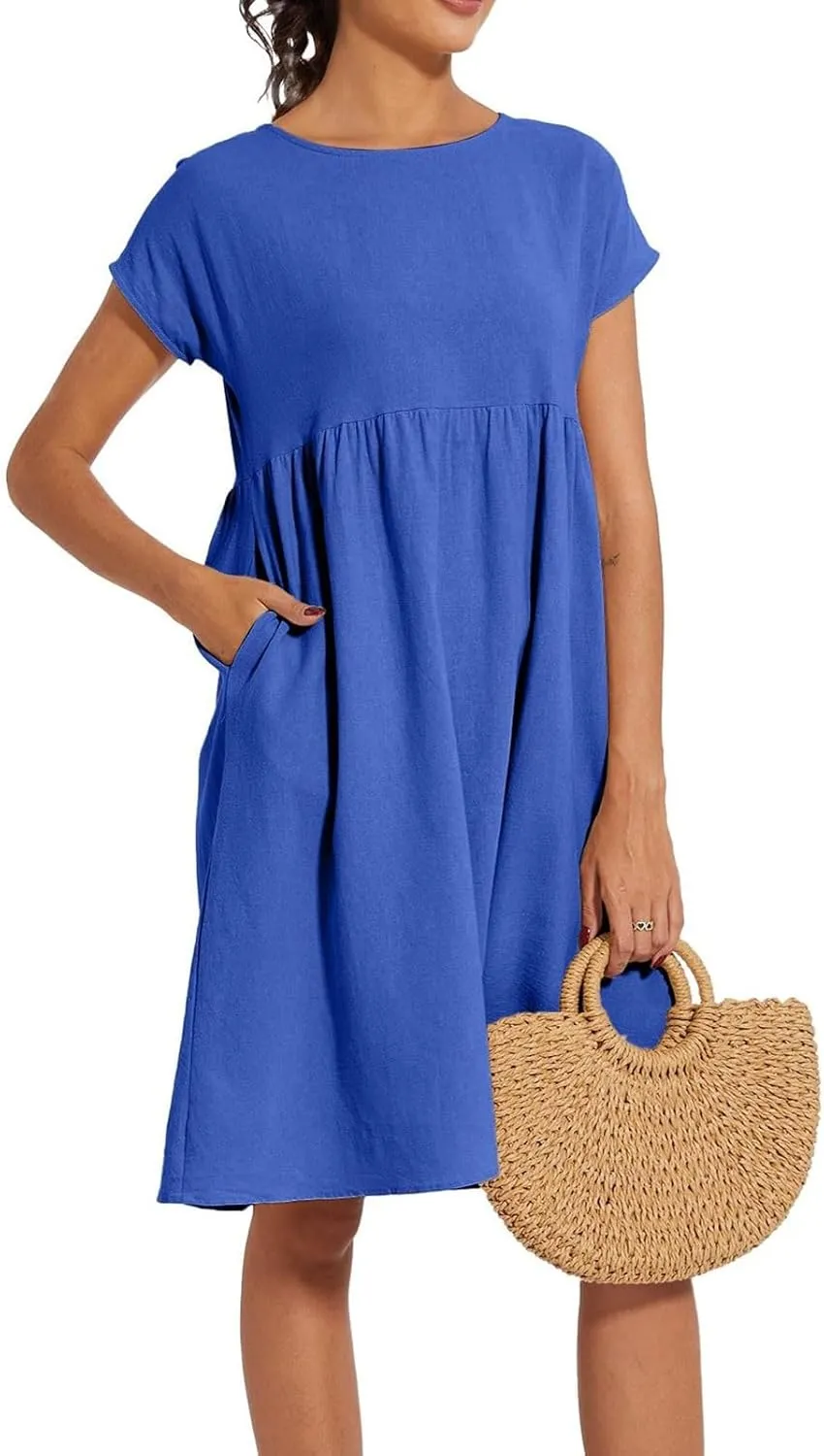 Women's Plus Size Summer Dresses Casual T Shirt Dress 2025 Summer Crewneck Short Sleeve Swing Dresses with Pockets