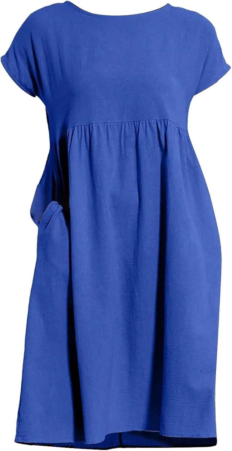 Women's Plus Size Summer Dresses Casual T Shirt Dress 2025 Summer Crewneck Short Sleeve Swing Dresses with Pockets