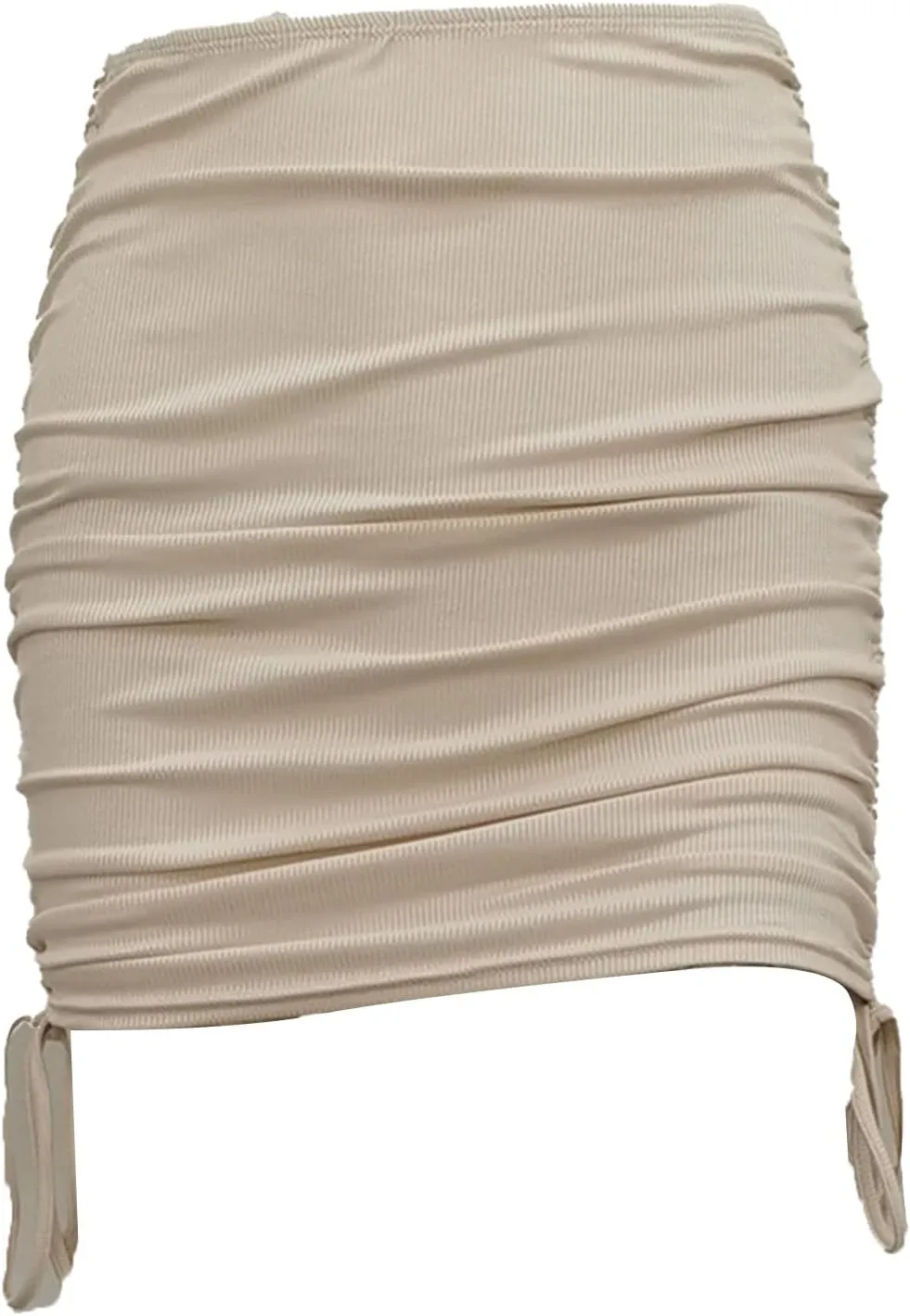 Womens Ruched Drawstring Knot Side Skirt High Waist Ribbed Bodycon Skirt Casual Asymmetric Mini Short Skirt