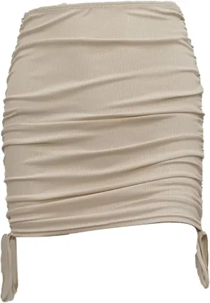 Womens Ruched Drawstring Knot Side Skirt High Waist Ribbed Bodycon Skirt Casual Asymmetric Mini Short Skirt