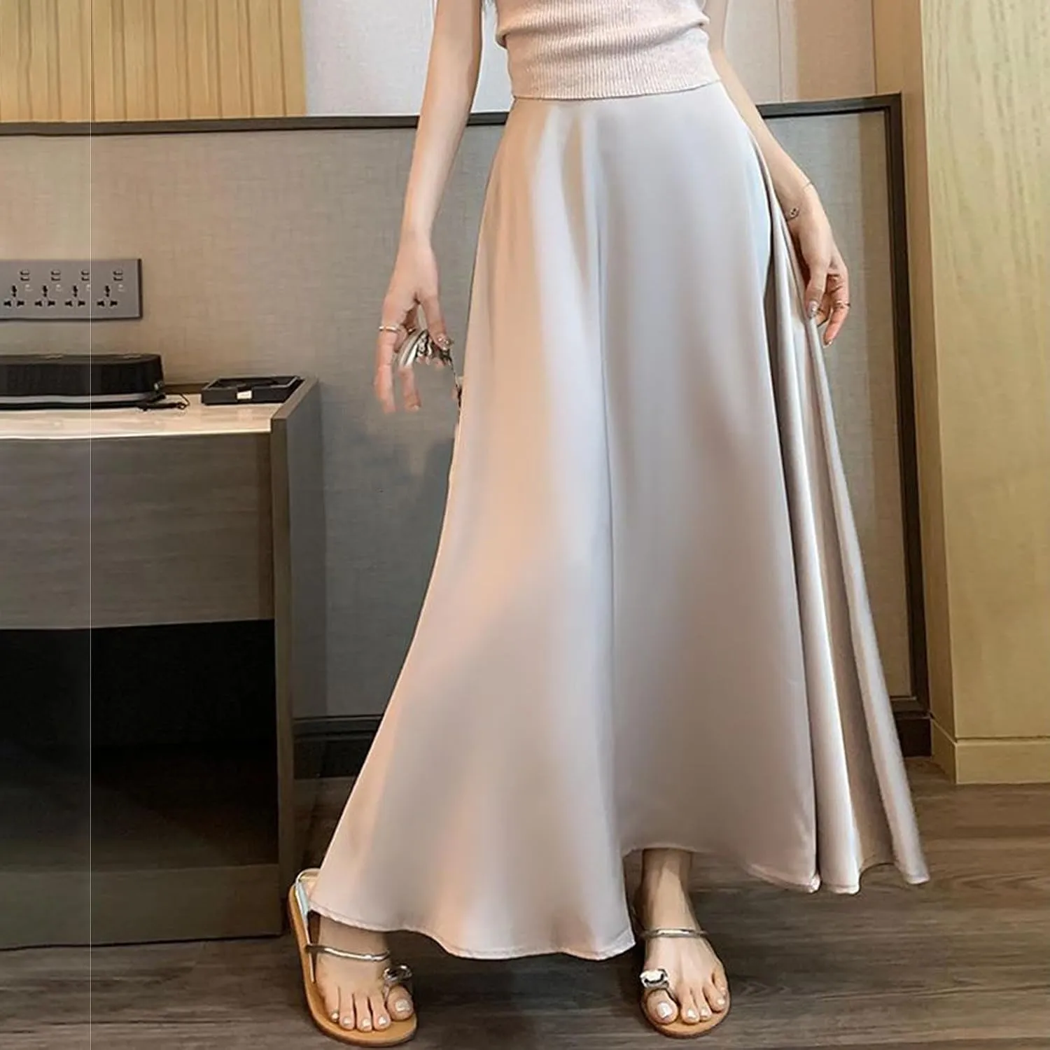 Womens Satin High Waisted Maxi Skirts 2025 Elegant Flowy Cocktail Party Wedding Dress Silk Casual A-Line Long Skirt