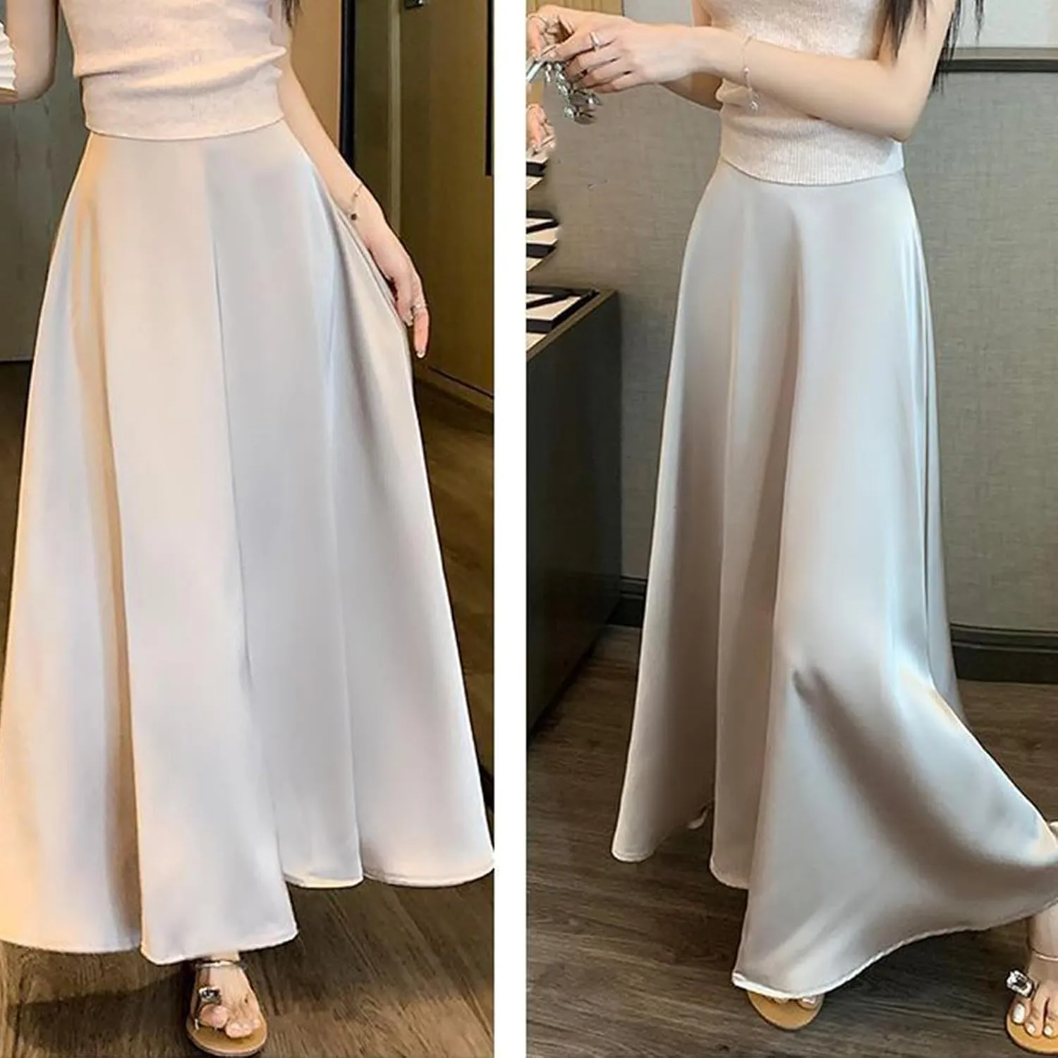 Womens Satin High Waisted Maxi Skirts 2025 Elegant Flowy Cocktail Party Wedding Dress Silk Casual A-Line Long Skirt