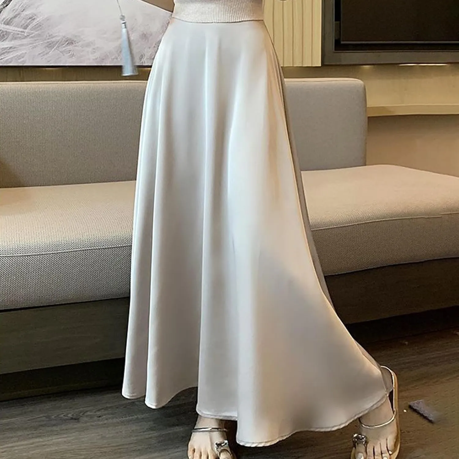 Womens Satin High Waisted Maxi Skirts 2025 Elegant Flowy Cocktail Party Wedding Dress Silk Casual A-Line Long Skirt
