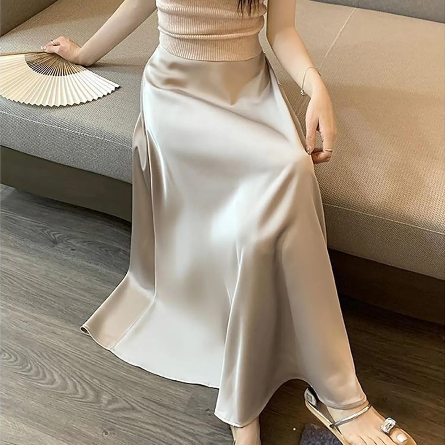 Womens Satin High Waisted Maxi Skirts 2025 Elegant Flowy Cocktail Party Wedding Dress Silk Casual A-Line Long Skirt