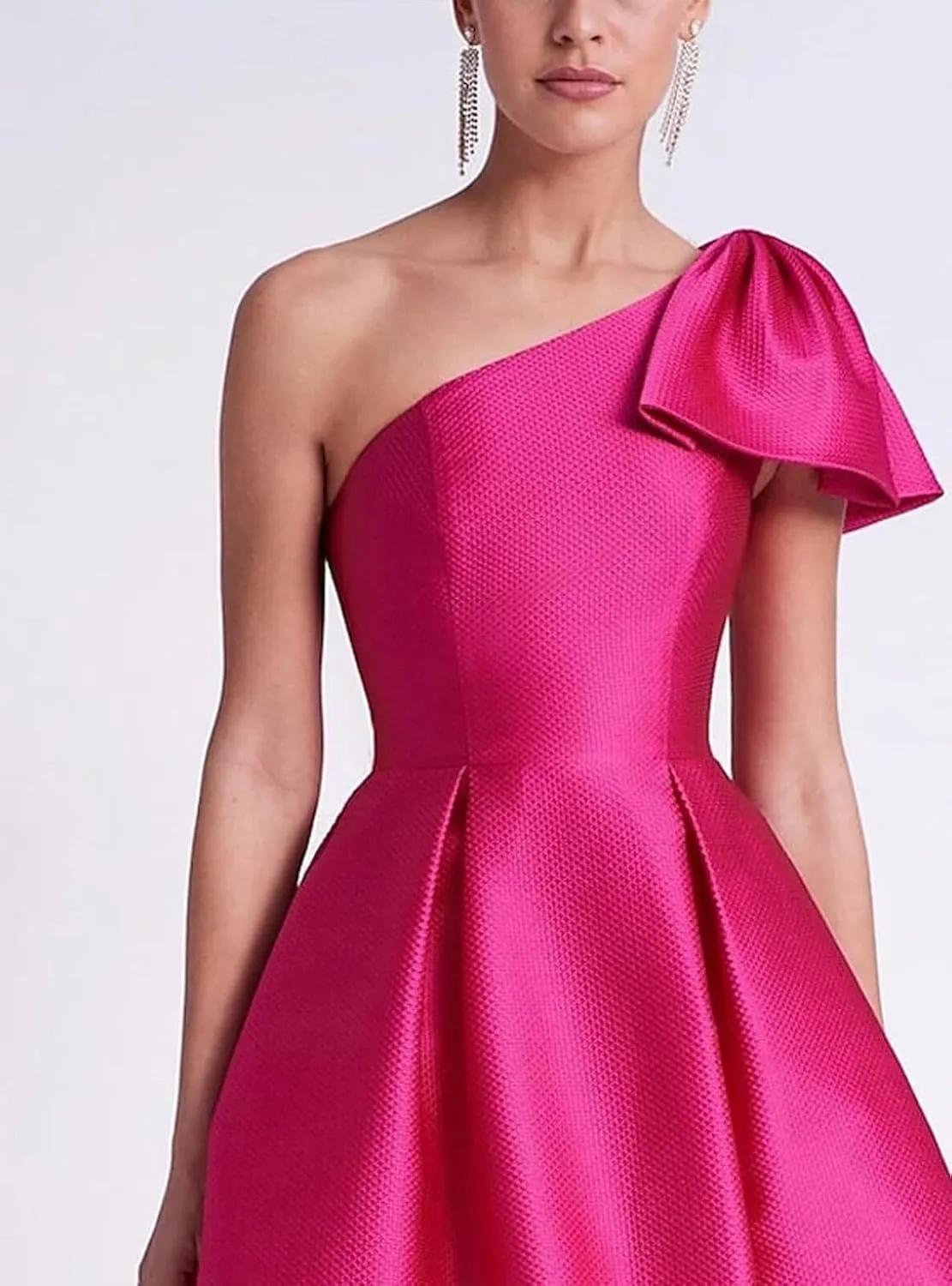 Womens Satin One Shoulder Evening Dress with Pockets Tea Length Prom Gowns for Women A Line Wedding Guest Dress