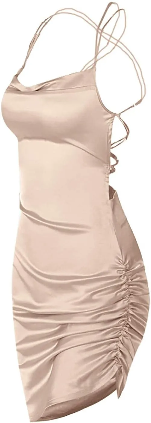 Women's Sexy Mini Dress Spaghetti Straps Bodycon Dress Split Hem Sundress Going Out Cocktail Evening Dresses