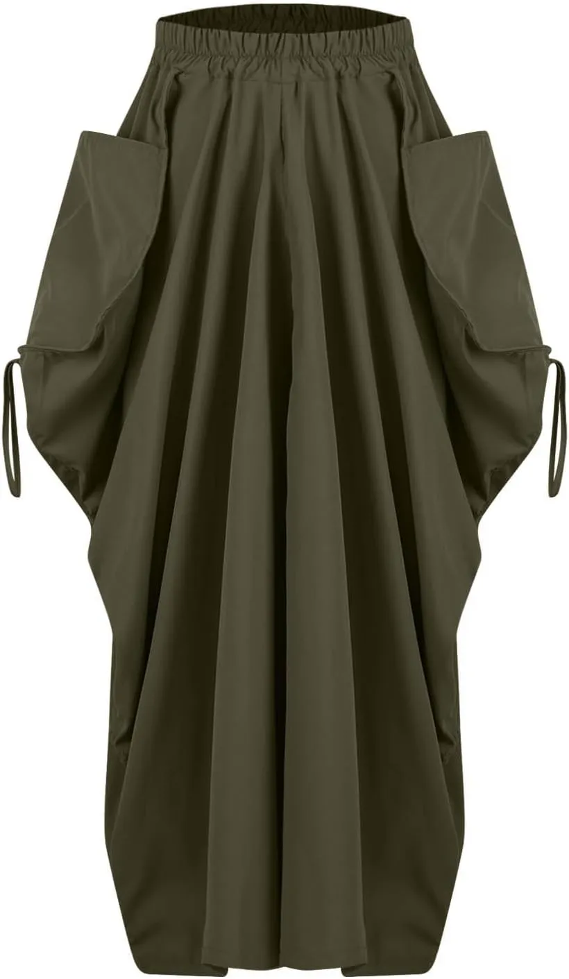 Women's Skirts 2025 Summer Fashion Bohemian Style Loose Pocket Midi Skirt Casual High Waisted Solid Color Skirt