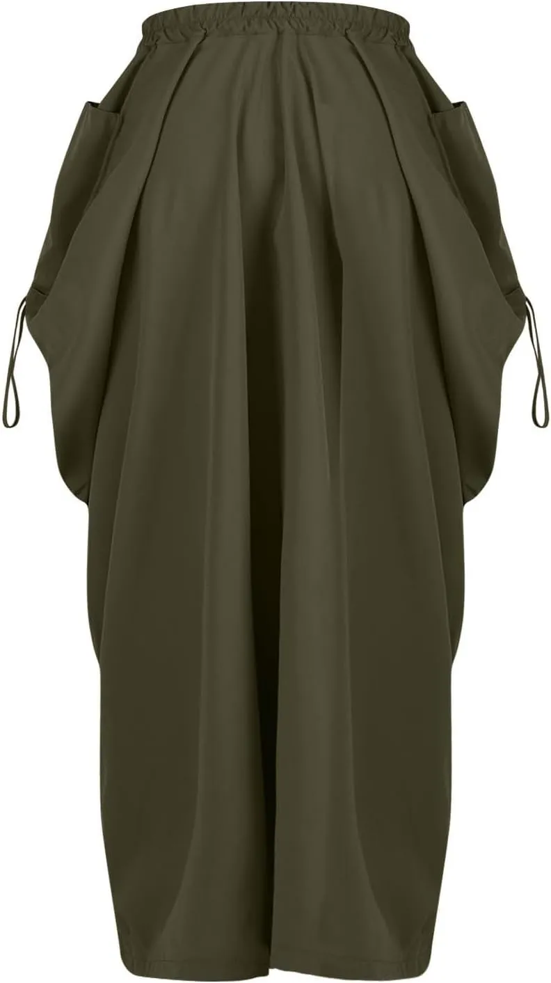 Women's Skirts 2025 Summer Fashion Bohemian Style Loose Pocket Midi Skirt Casual High Waisted Solid Color Skirt