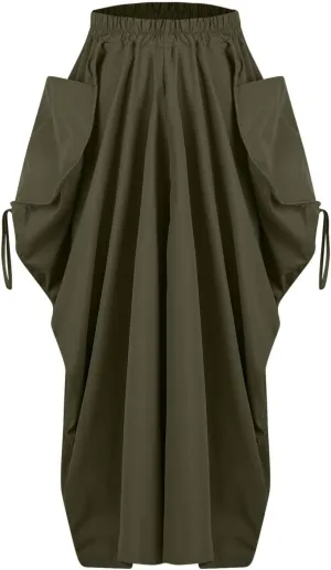 Women's Skirts 2025 Summer Fashion Bohemian Style Loose Pocket Midi Skirt Casual High Waisted Solid Color Skirt