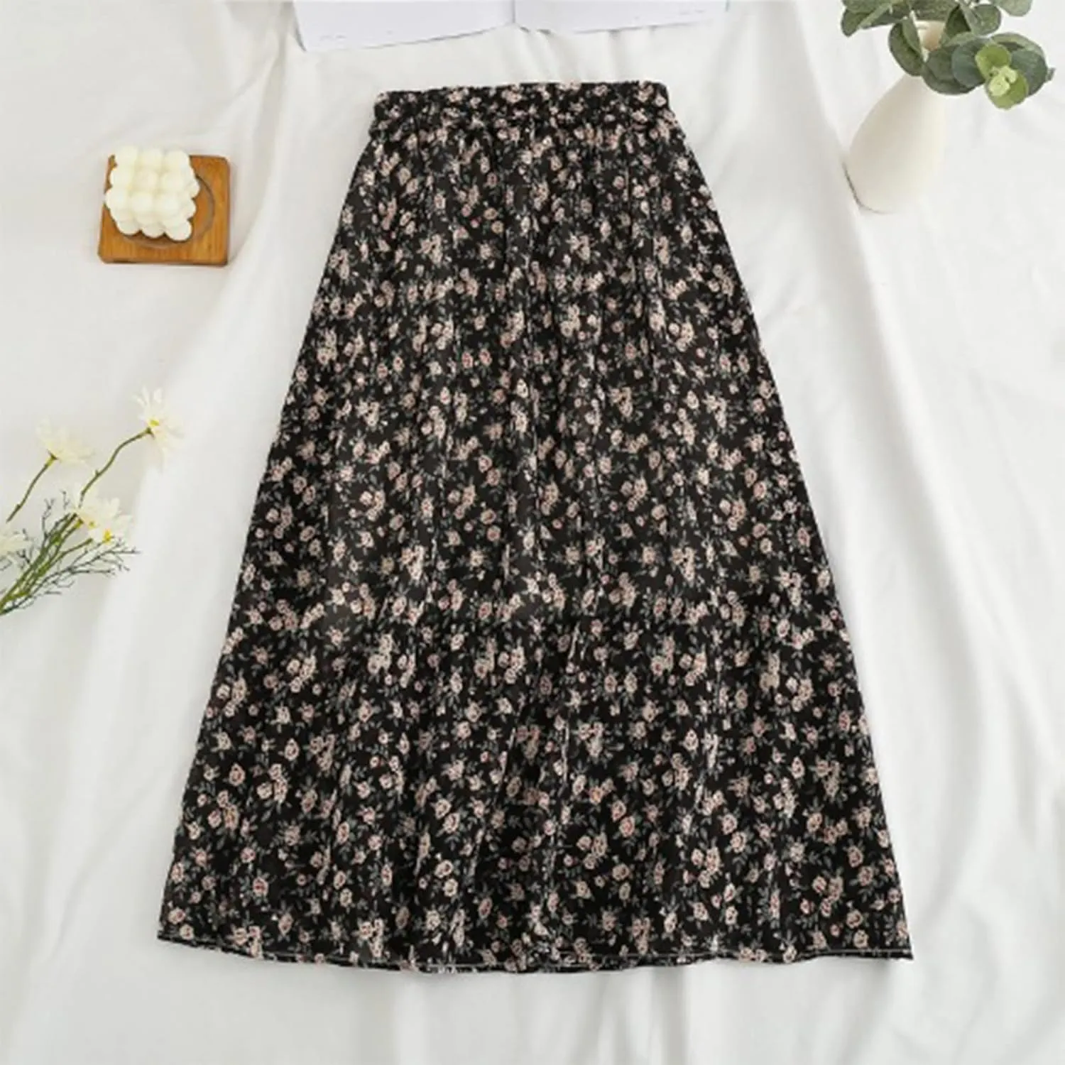 Women's Skirts Summer Casual Tiered Pleated High Waist Floral Boho Midi Skort