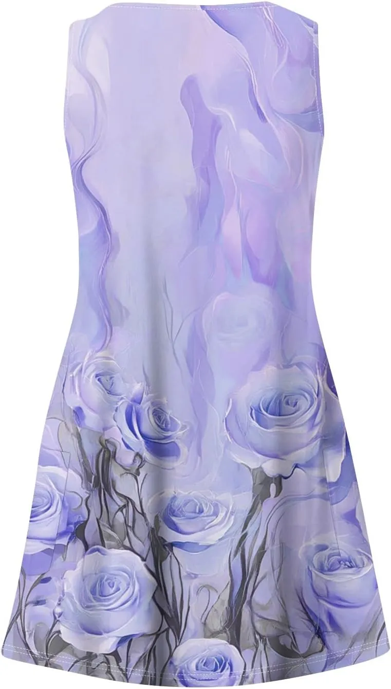 Women's Sleeveless Floral Dress Summer Casual Loose Fit V-Neck Summer for Beach, Party, or Daily Wear
