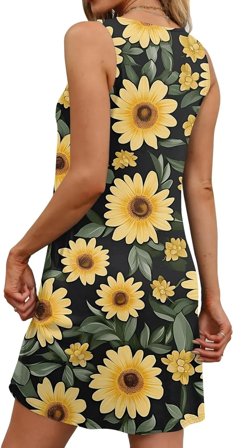 Women's Sleeveless Floral Print Summer Dress, Casual Loose Fit, Lightweight, Beach Wear, Sizes S-XXL