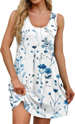 Women's Sleeveless Floral Print Summer Dress, Casual Loose Fit, Lightweight, Beach Wear, Sizes S-XXL