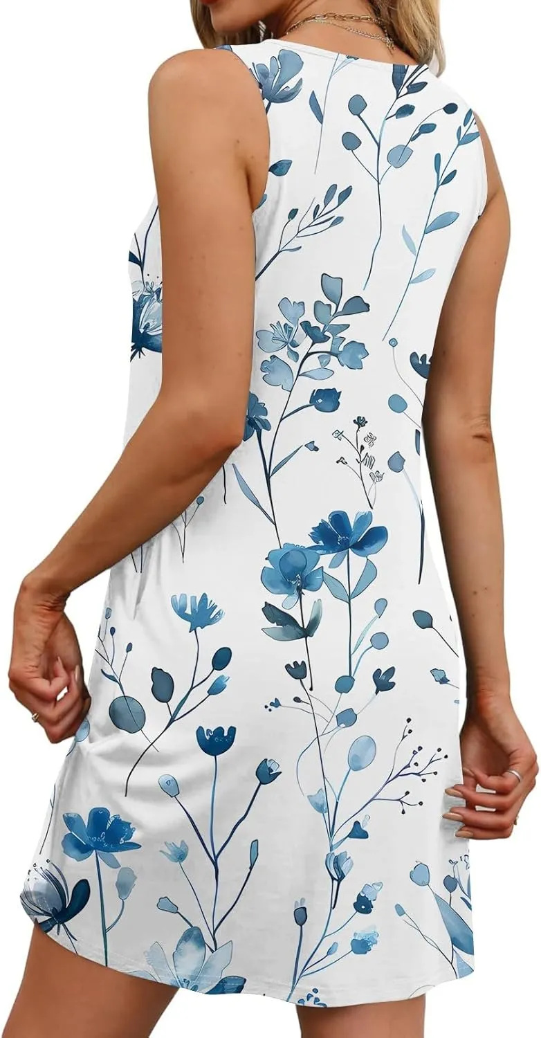 Women's Sleeveless Floral Print Summer Dress, Casual Loose Fit, Lightweight, Beach Wear, Sizes S-XXL