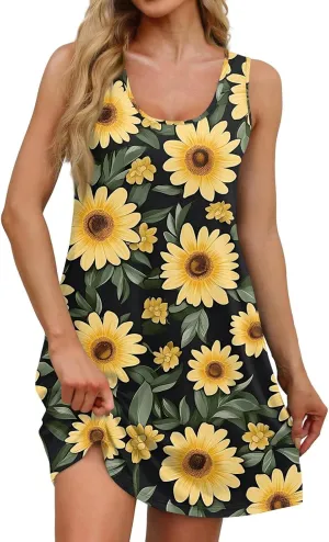 Women's Sleeveless Floral Print Summer Dress, Casual Loose Fit, Lightweight, Beach Wear, Sizes S-XXL