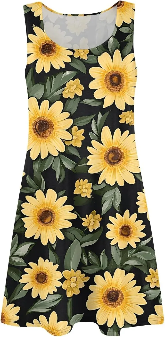 Women's Sleeveless Floral Print Summer Dress, Casual Loose Fit, Lightweight, Beach Wear, Sizes S-XXL
