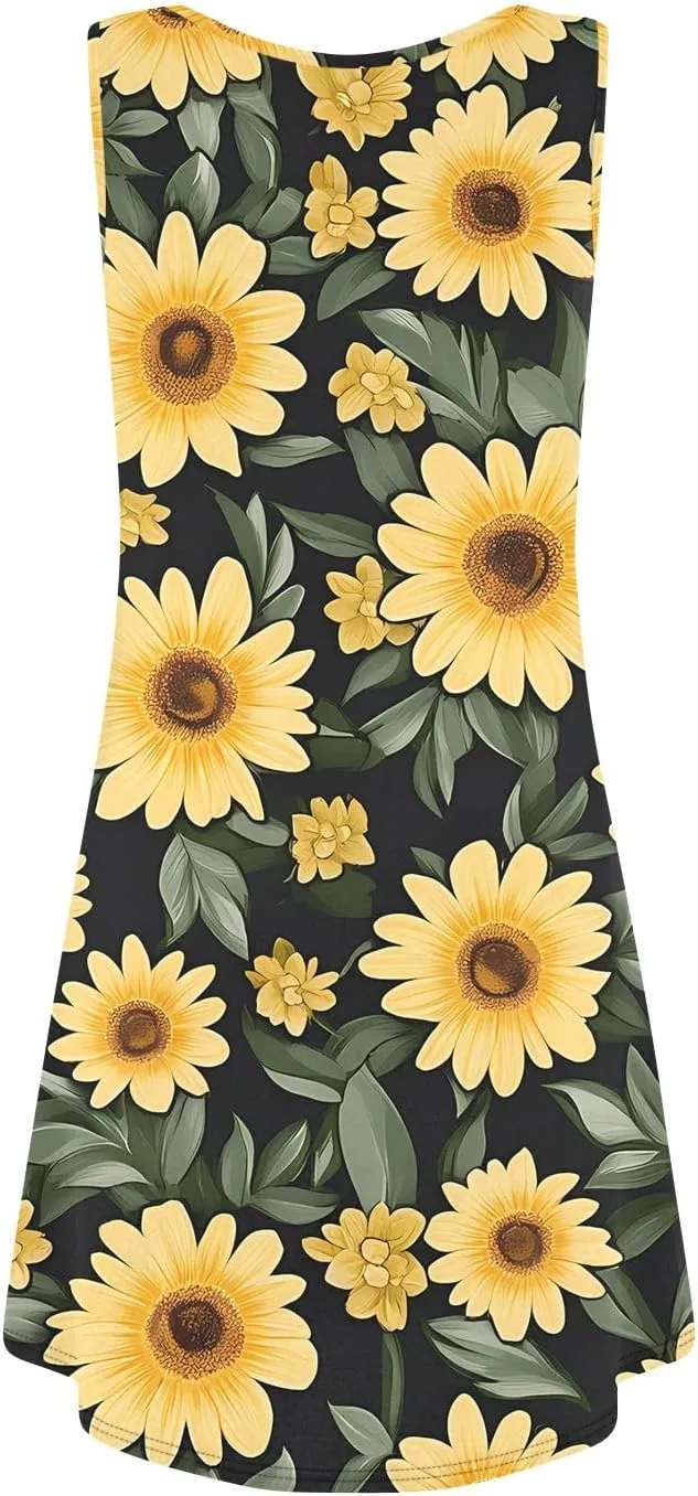 Women's Sleeveless Floral Print Summer Dress, Casual Loose Fit, Lightweight, Beach Wear, Sizes S-XXL