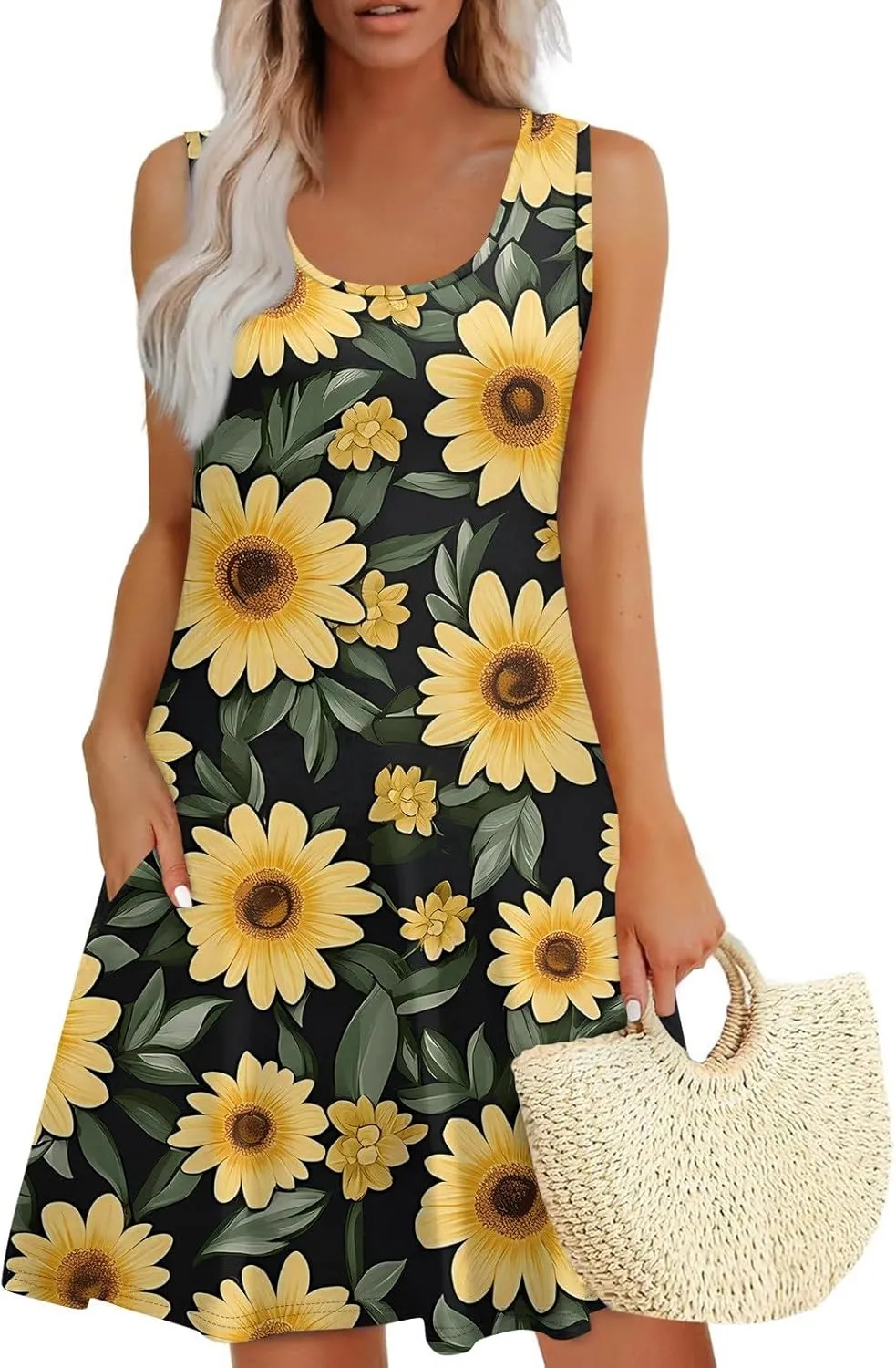 Women's Sleeveless Floral Print Summer Dress, Casual Loose Fit, Lightweight, Beach Wear, Sizes S-XXL