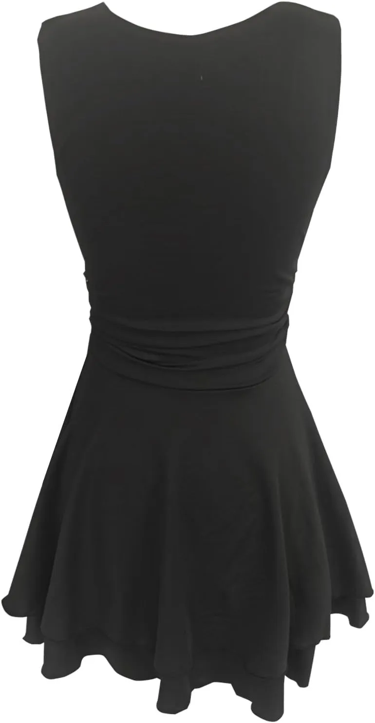 Women's Square Neck Ruffle Hem Mini Dress Ruched Waist Short Party Dresses