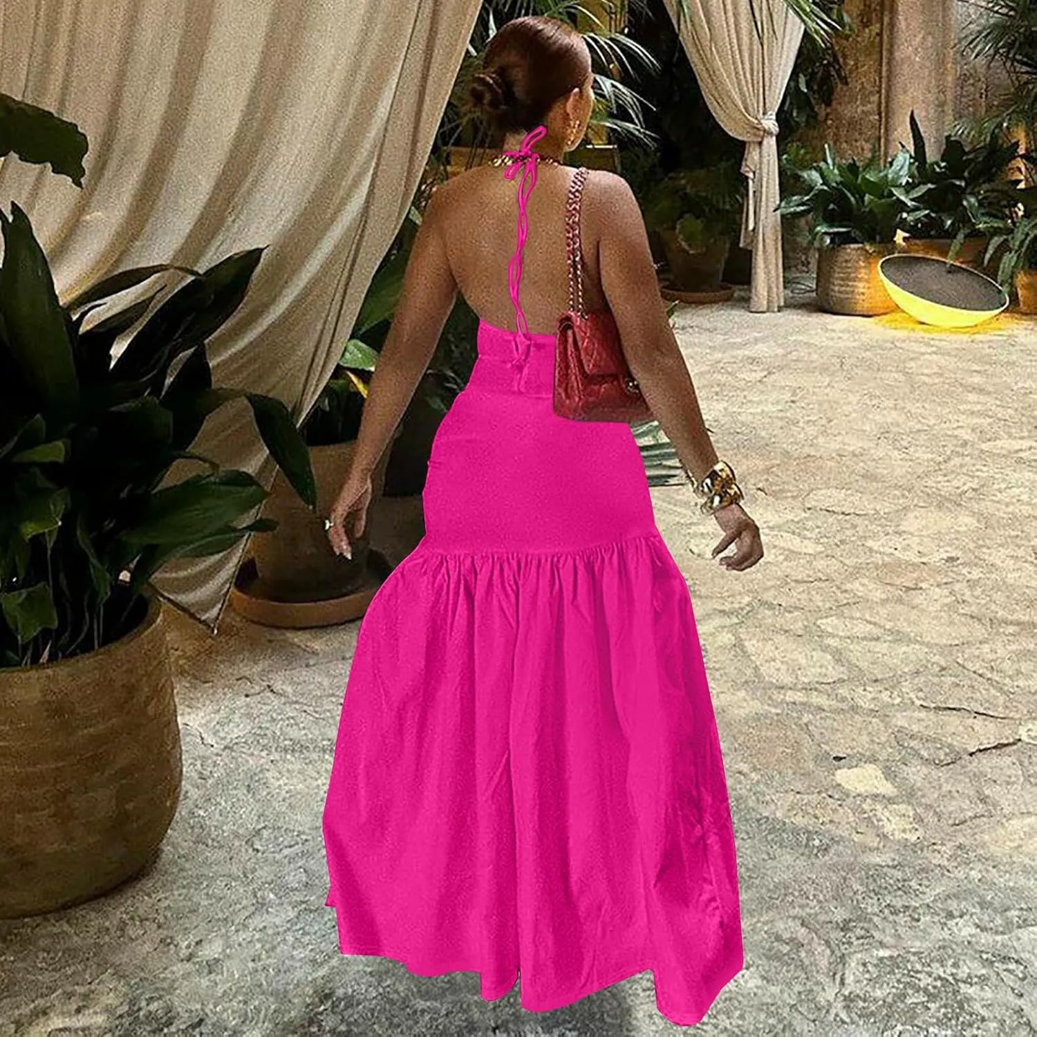Womens Summer 2 Piece Maxi Skirt Sets Sexy Halter V Neck Backless Thong Bodysuits Wrap Beach Cover Ups Vacation Outfits