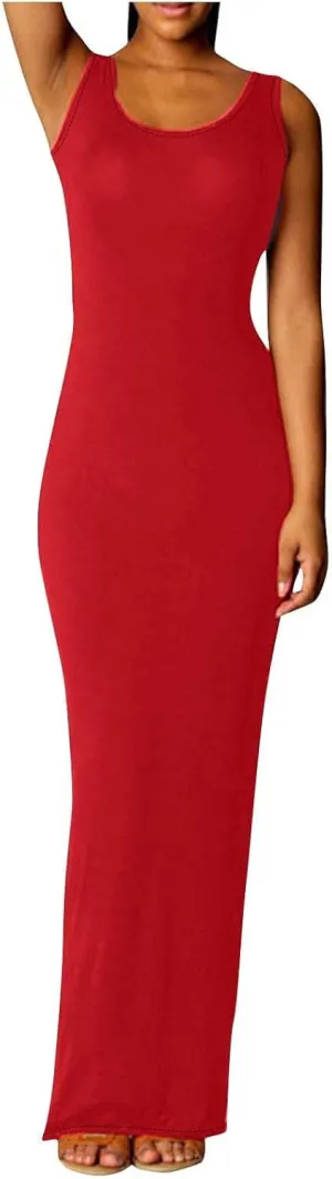 Womens Summer Bodycon Maxi Dresses 2025 Basic Casual Sleeveless Tank Dress Scoop Neck Cocktail Sundresses