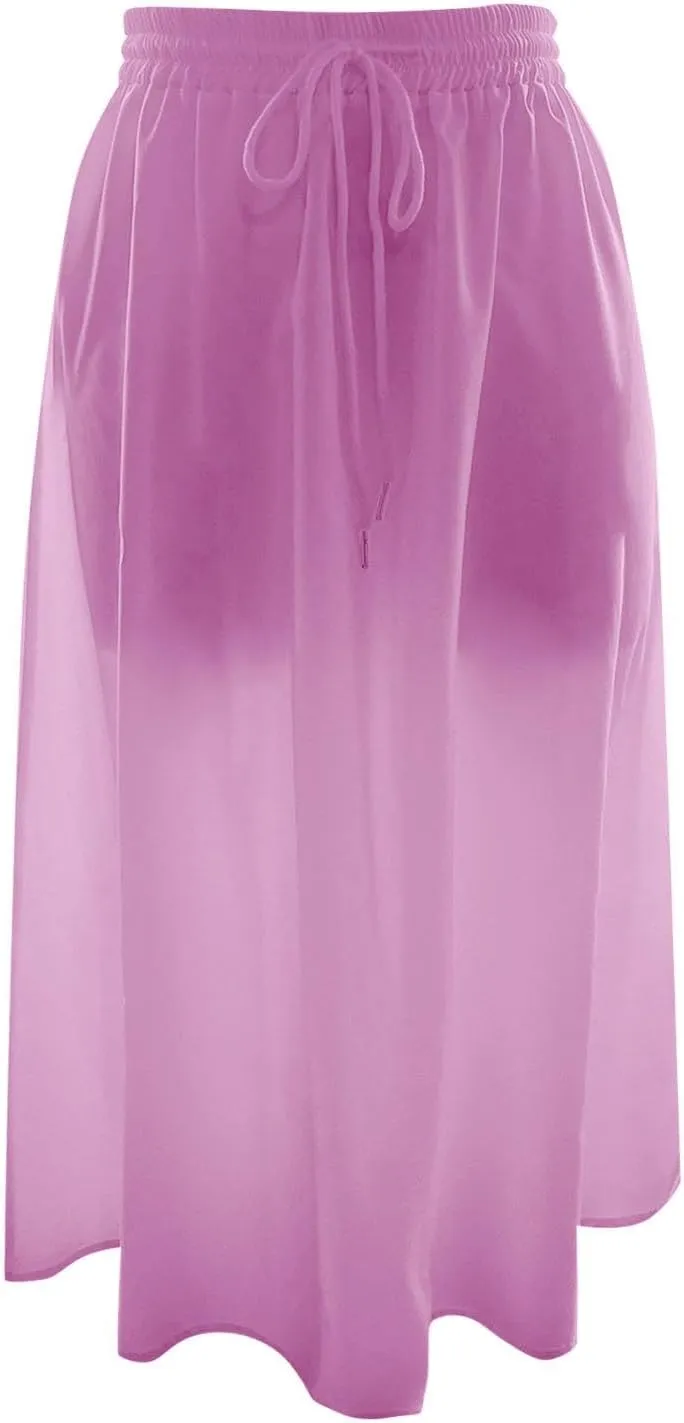 Womens Summer Boho Flowy Swing Tiered A-Line Midi Skirt Fashion Trendy Elastic Waist Pleated Long Beach Dress