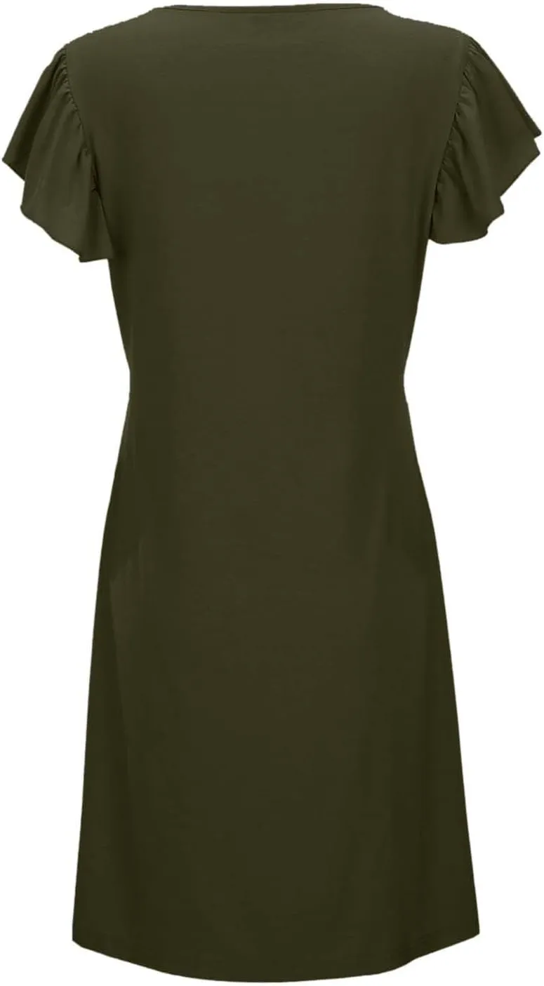 Women's Summer Dresses 2025 Beach Casual Deep V Neck Loose Sundress Ruffle Sleeve Mini Dress