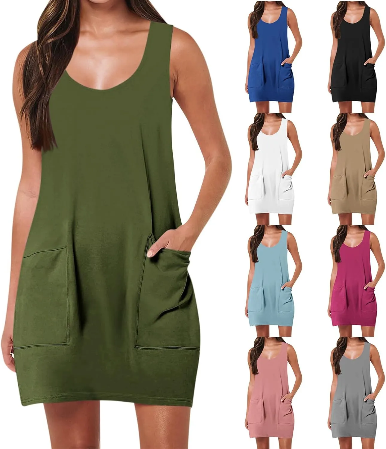 Womens Summer Dresses 2025 Casual Crew Neck Sleeveless Mini Dress Vacation Beach Sundresses Loose Fit Tank T Shirt