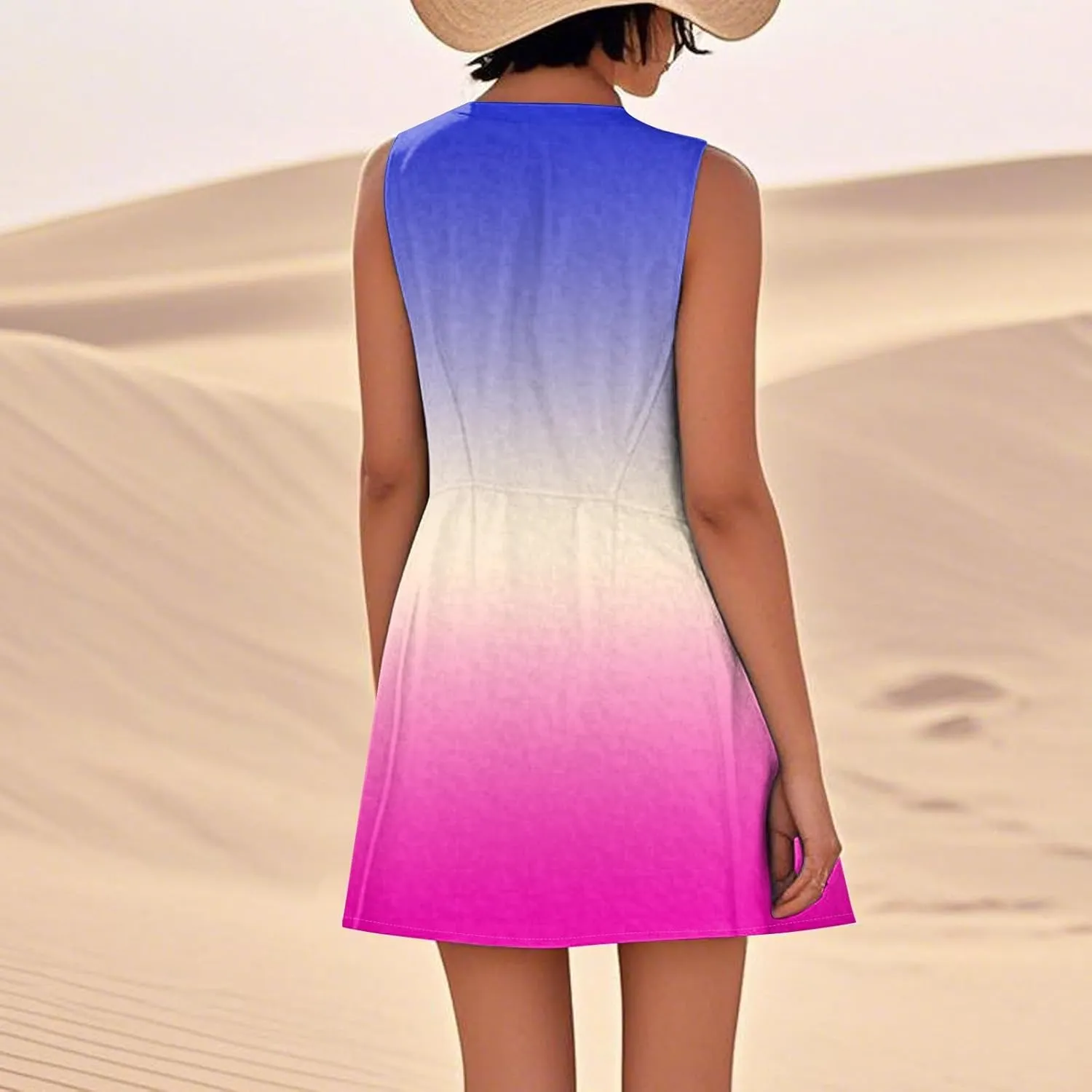 Women's Summer Dresses 2025 Vacation Cotton Round Neck Sleeveless Basic Solid Tank Midi Sundresses, S-3XL