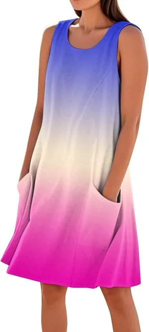 Women's Summer Dresses 2025 Vacation Cotton Round Neck Sleeveless Basic Solid Tank Midi Sundresses, S-3XL