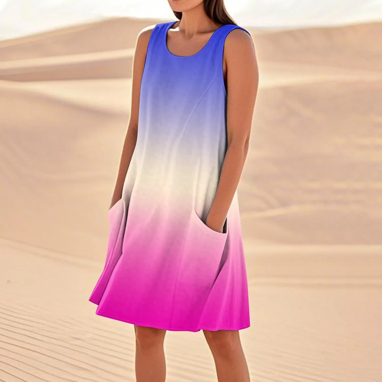 Women's Summer Dresses 2025 Vacation Cotton Round Neck Sleeveless Basic Solid Tank Midi Sundresses, S-3XL