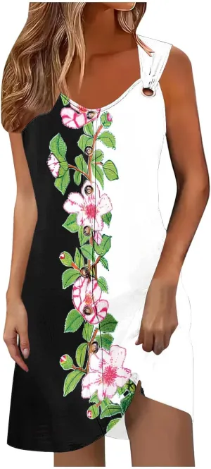 Women's Summer Dresses Sleeveless Floral Beach Dress V Neck Ruffle Dress Holiday Party Dresses for Women 2025
